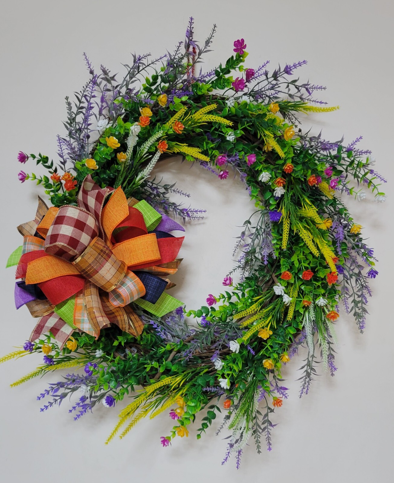 Flower WREATH Two Bows 2-in-1 FALL Spring everyday GRAPEVINE Front Door Wall