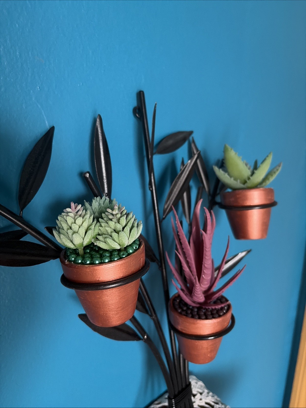 Set of Two Wall Candle Decor with 6 Artificial Succulents Hanging Plants