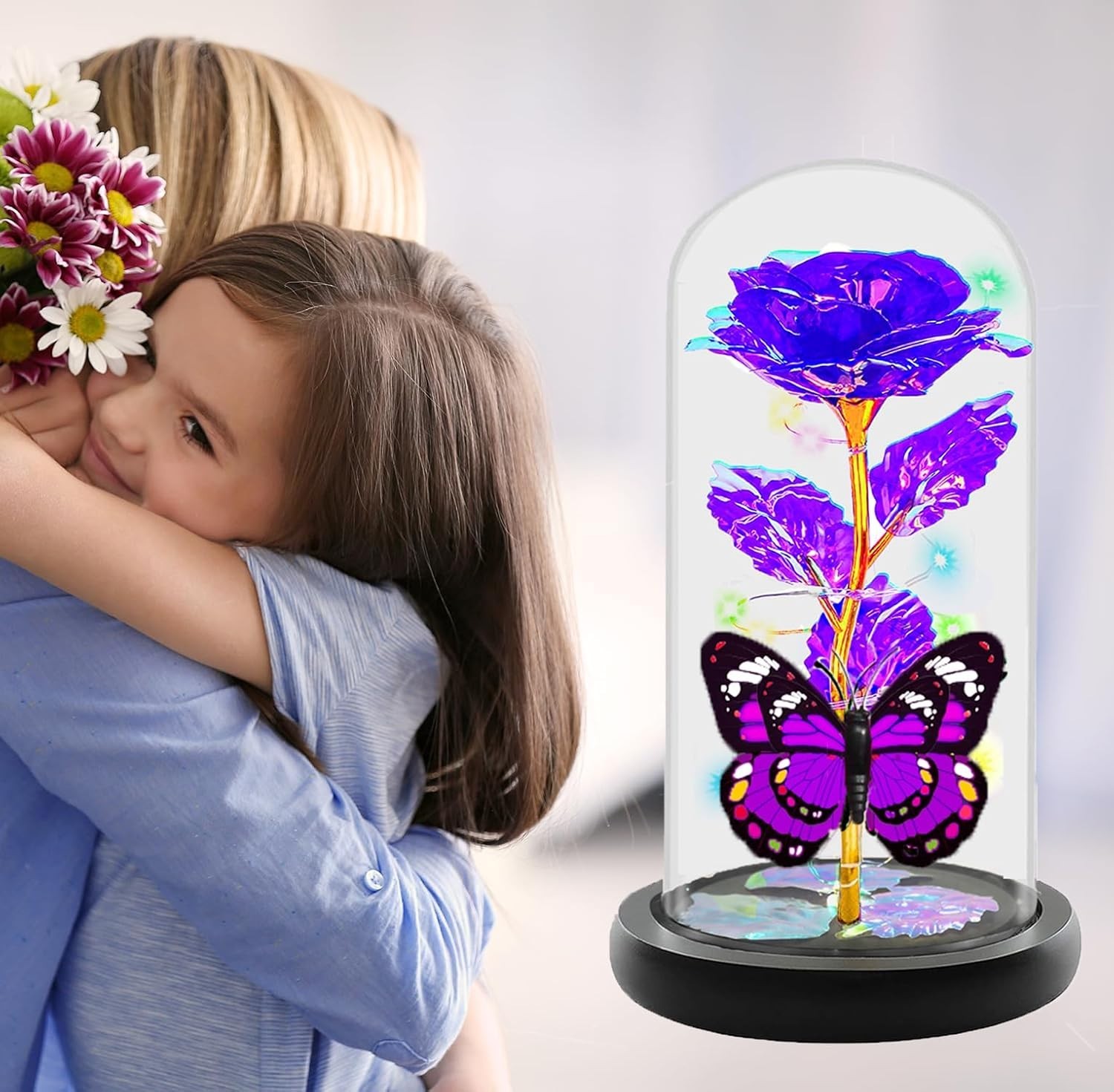 Fvawe Valentines Rose Glass Flowers Gifts for Her, Galaxy Crystal B-purple