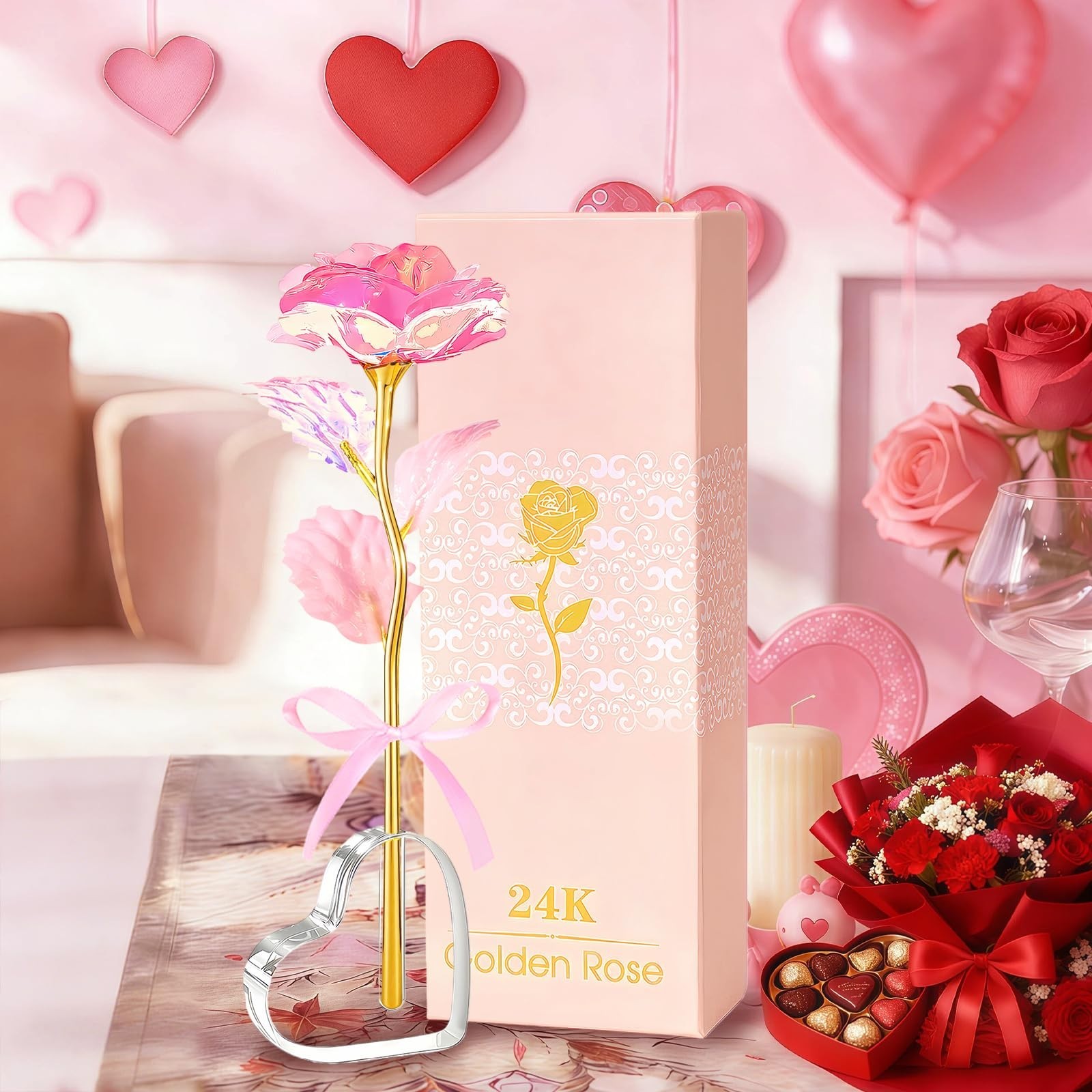 Eternal Roses in Heart Shaped Vase – Mother’s Day Gifts for Mom, Grandma, Wife,