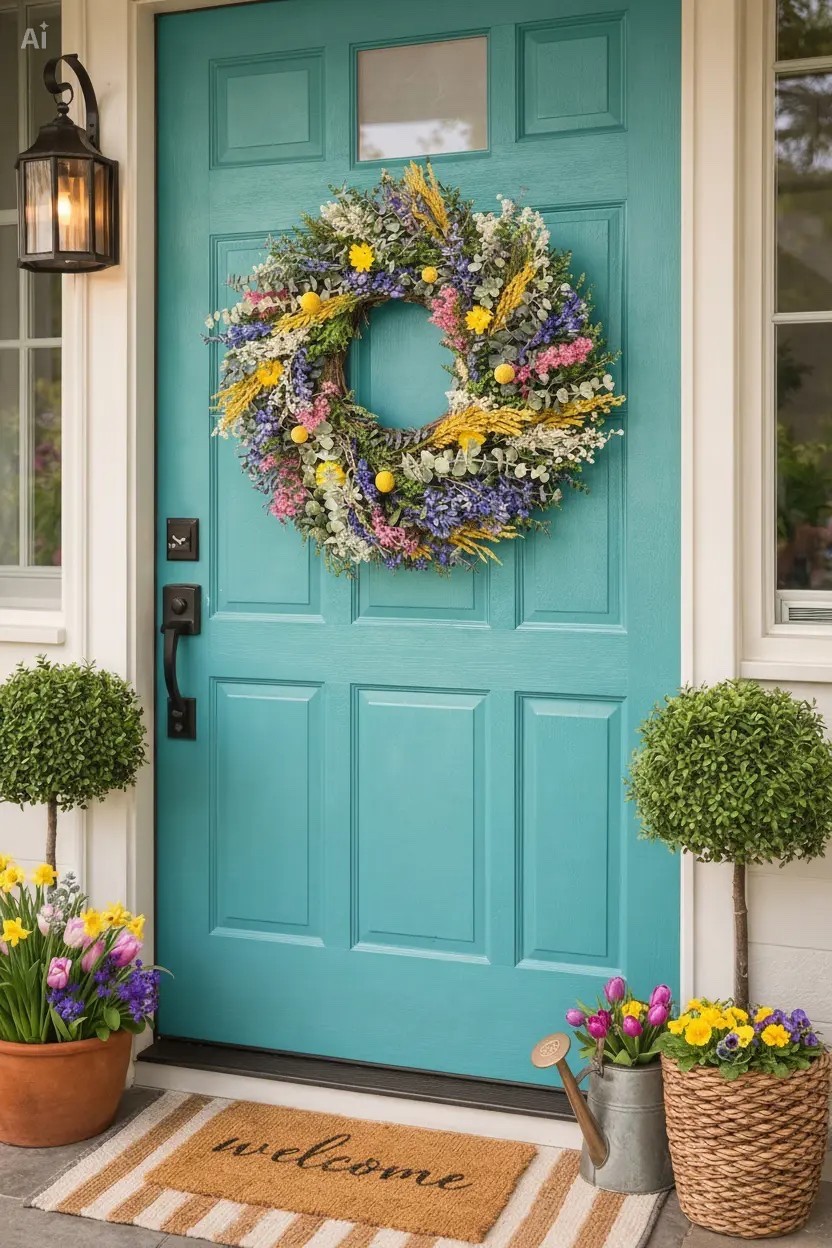 18″ Dried Floral Wreath Lavender Eucalyptus Spring Summer Front Door Decor