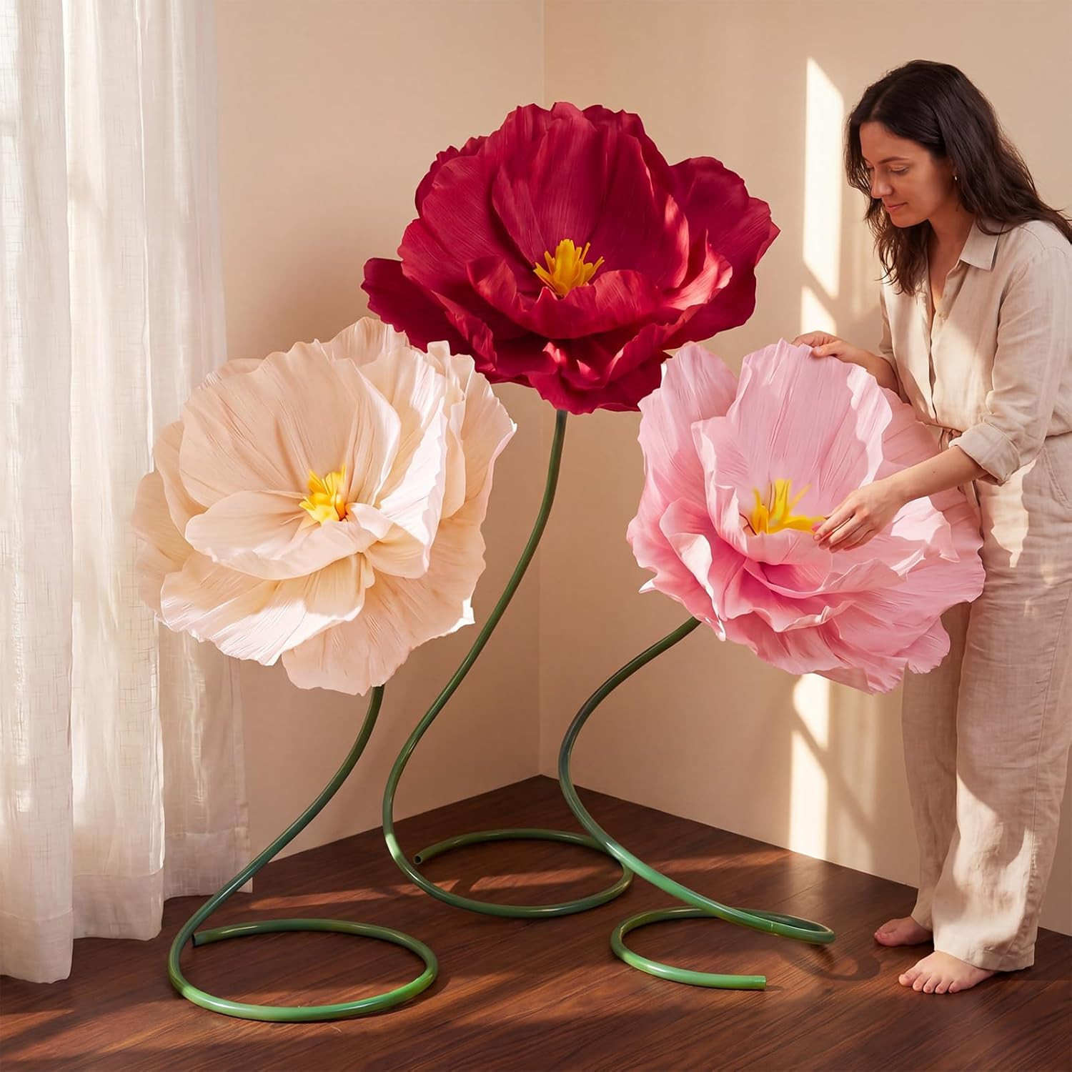 Giant 5Ft Handcrafted Poppy Flowers – 3 Pcs Colorful Party Decorations