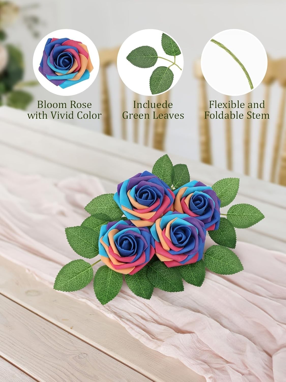 Rainbow Foam Roses – 30PCS Bridal Bouquet Flowers