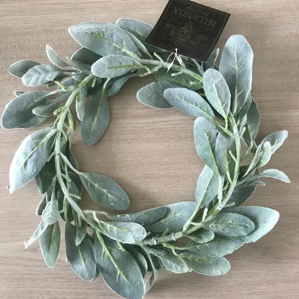 Lambs Ear 13” Farmhouse Artificial Fake Wreath – Wedding Spring Kitchen Cabinet