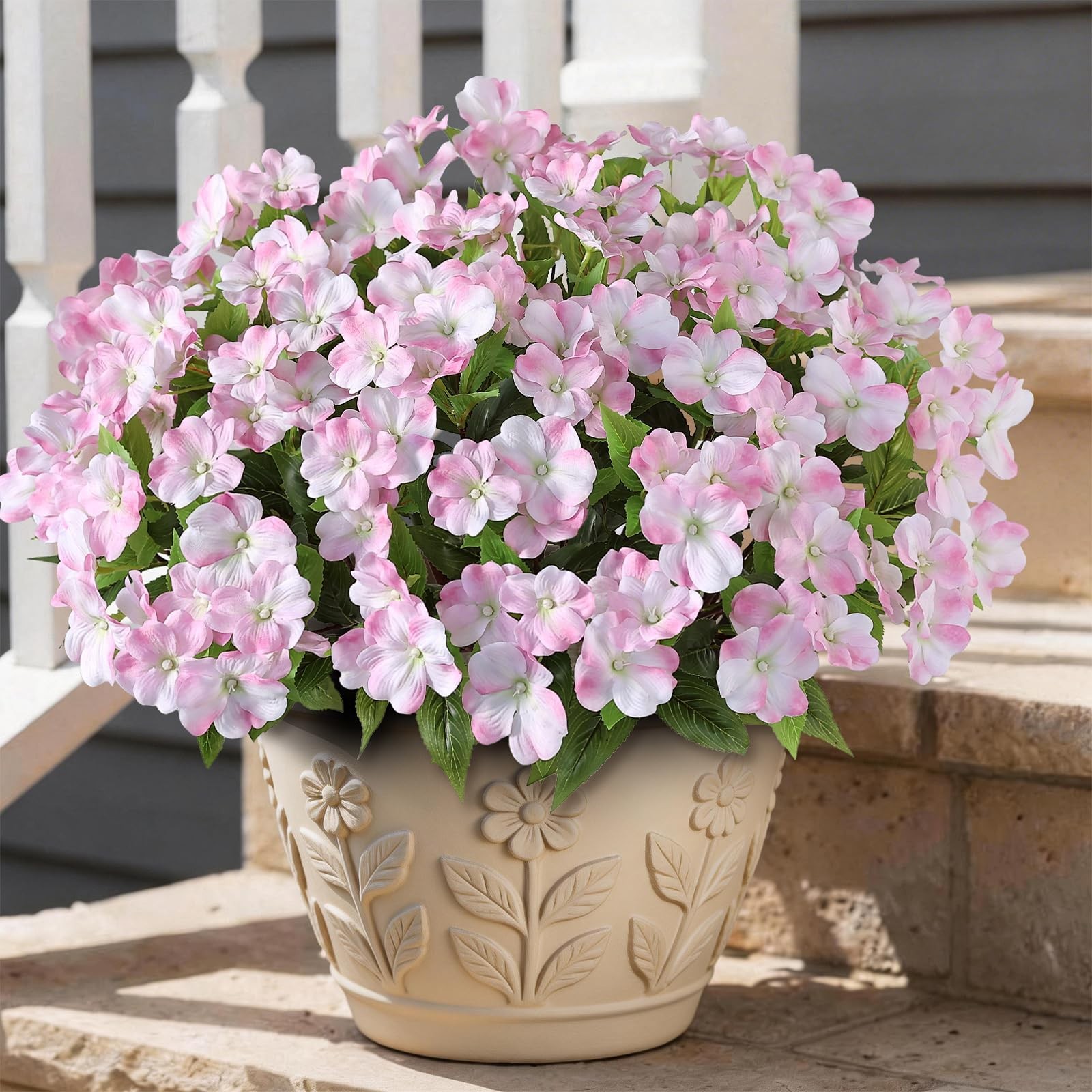 16 Bundles Artificial Impatiens for Outdoor Spring Summer Decor, No Fade Silk…