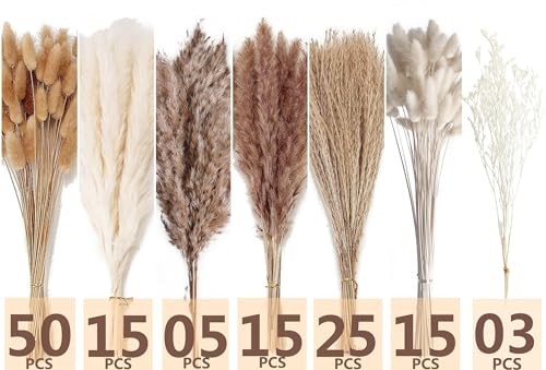 Dried Pampas Grass Decor Pampas Grass with Bunny Tails Dried Flowers, 128PCS