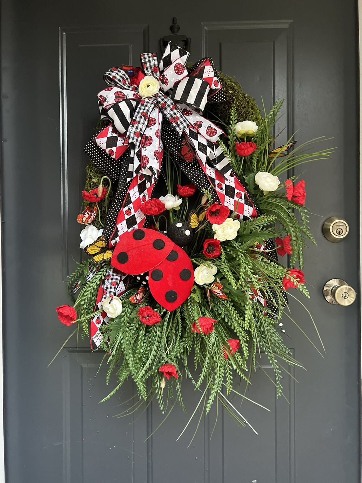 Big Ladybug Wreath, Summer Moss Wreath, Spring Moss Wreath, Wreath For Mom, Gift
