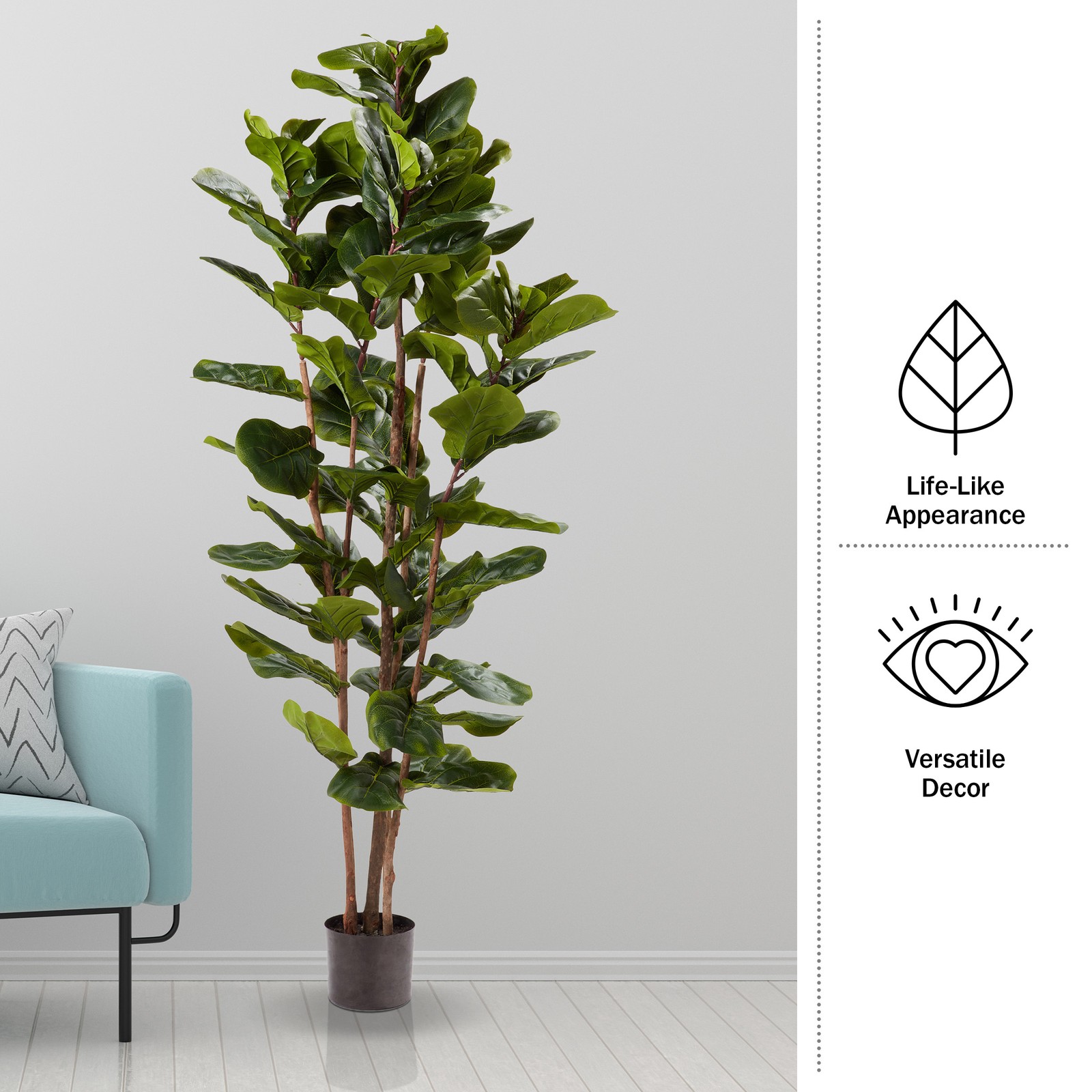 6ft Tall Artificial Fiddle Leaf Fig Tree Faux Plant Natural Feel Leaves Indoor