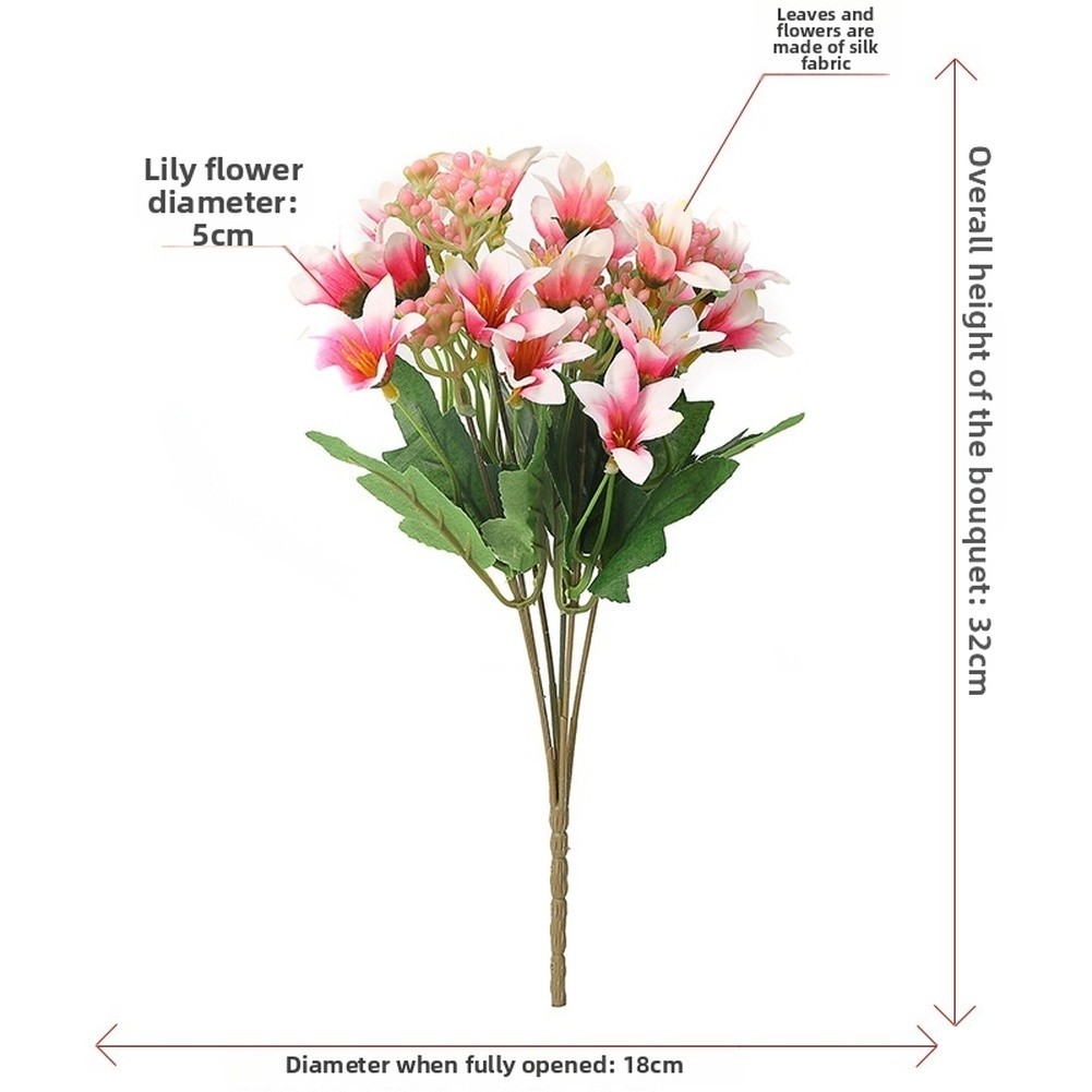 Artificial for lily Bouquet Silk Cloth 18 Stems for Modern Minimalist Decor 32cm