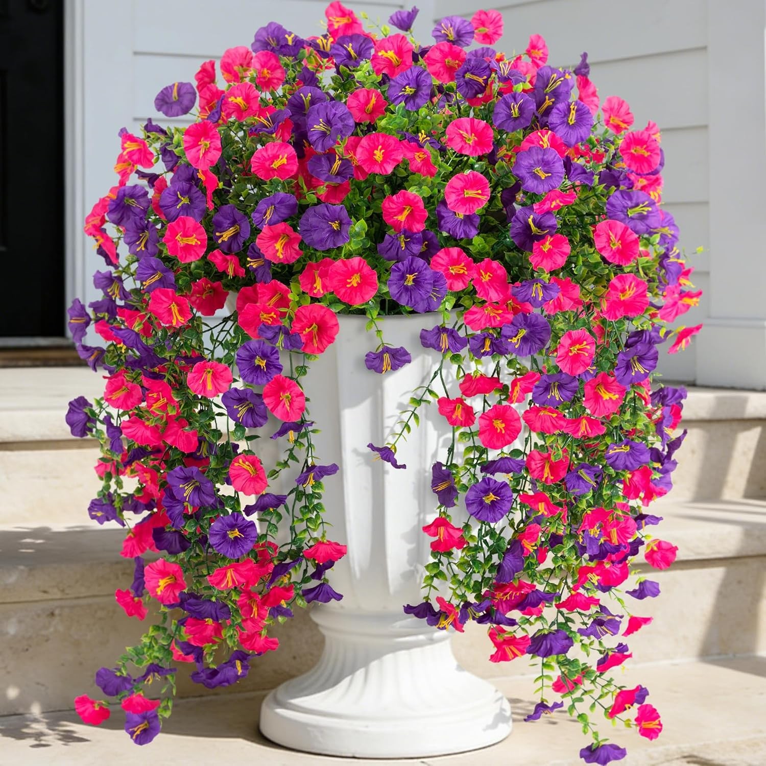 2 Bundles Artificial Hanging Morning Glory, UV Silk with Eucalyptus US