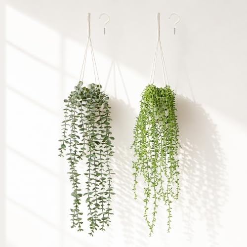 2Pcs Artificial Hanging Plants Macrame Hanger Pots Indoor Wall Home Decor |