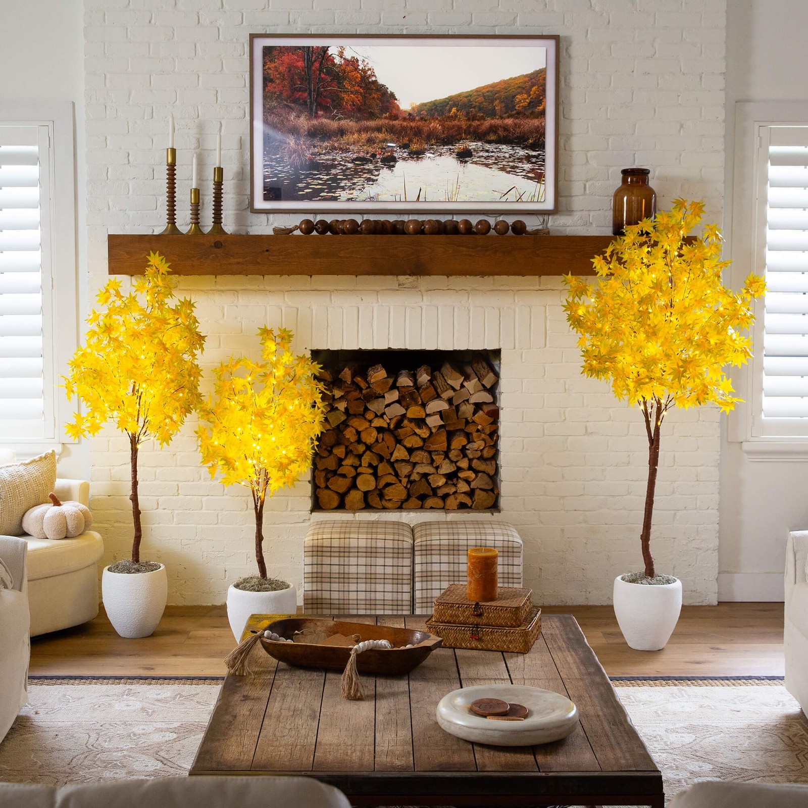 Nearly Natural 6ft Pre-Lit Yellow Autumn Maple Fall Tree w/ 350 Warm White LED