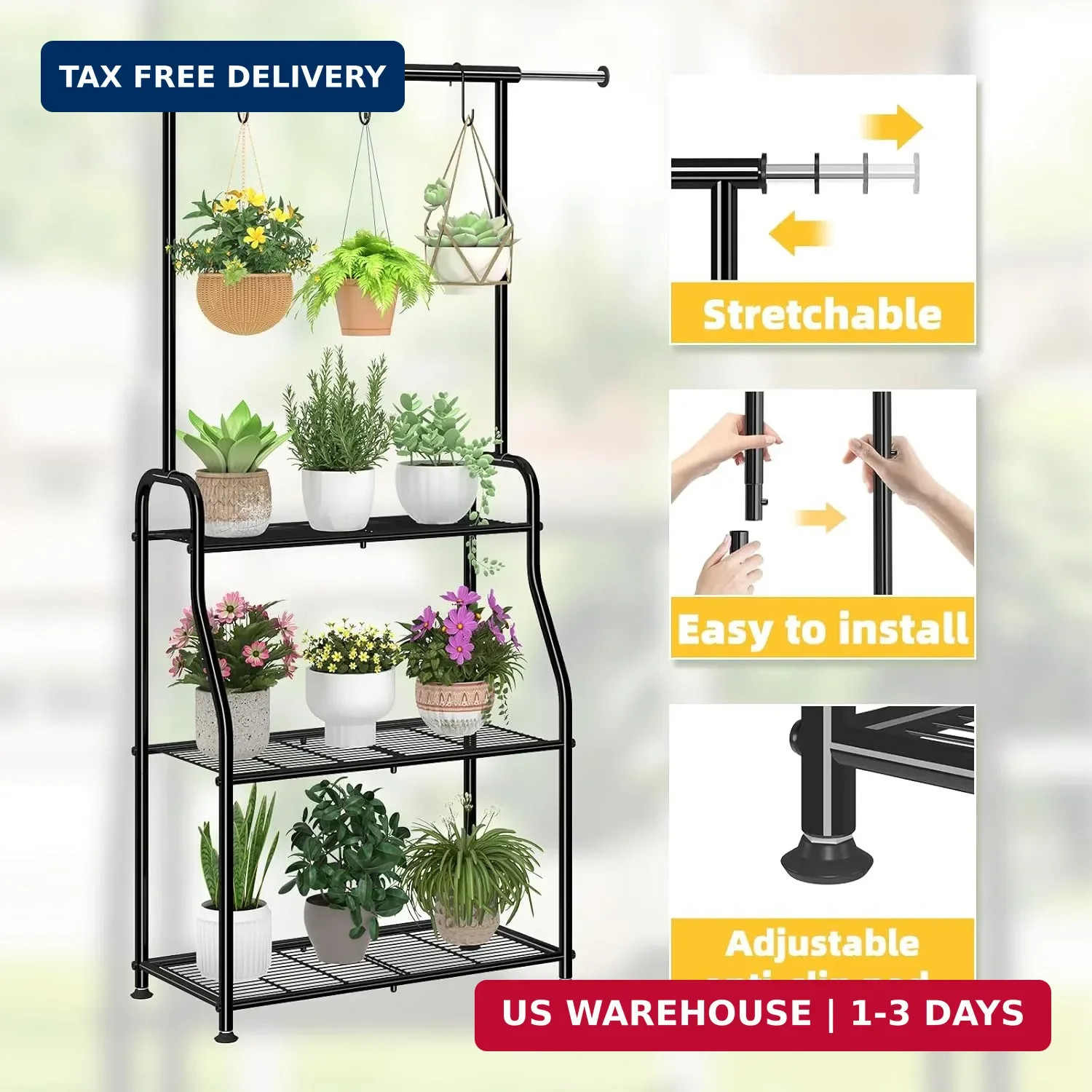 Simple Trending Plant Stand Indoor Outdoor, Heavy Duty Metal 3 Tiered Hanging Pl