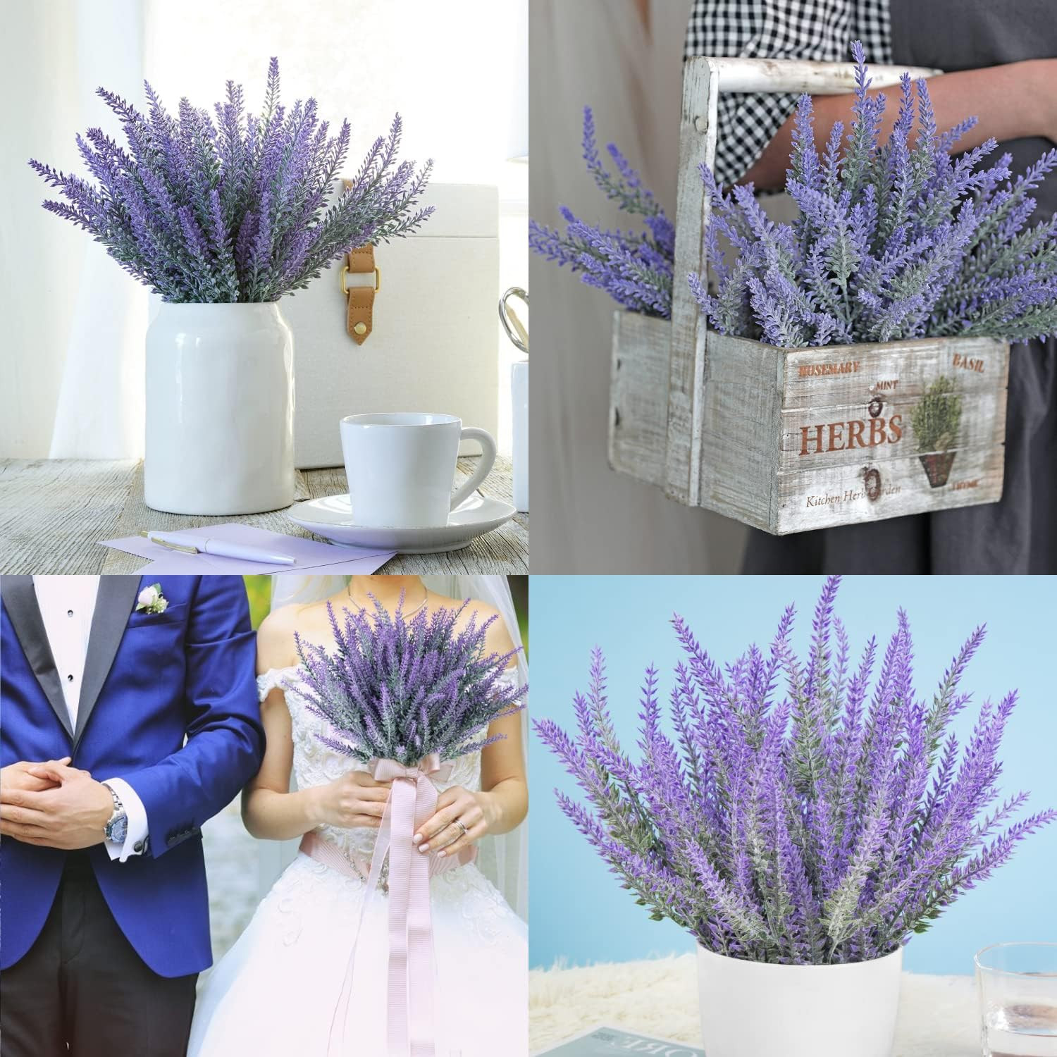 12 Bundles Artificial Lavender Fake Flowers Faux Plastic Plants for Home Wedding