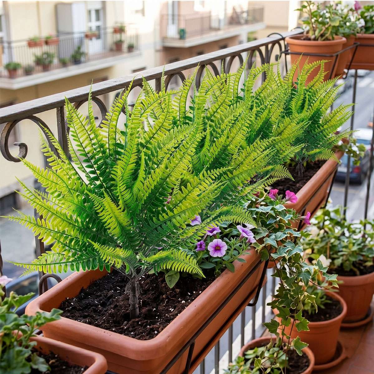 UV Resistant Artificial Fern Stake Fake Boston Fern Garden Patio Outdoor Decor