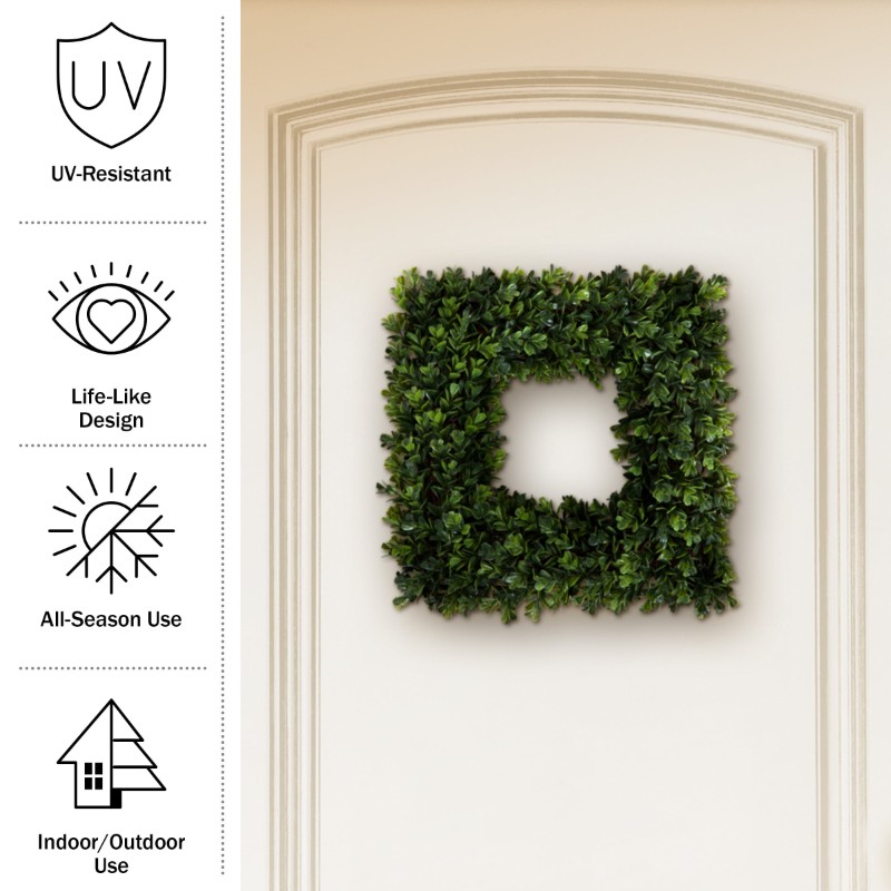 16.5-Inch Indoor/Outdoor Artificial Greenery Boxwood Wreath for Frontdoor
