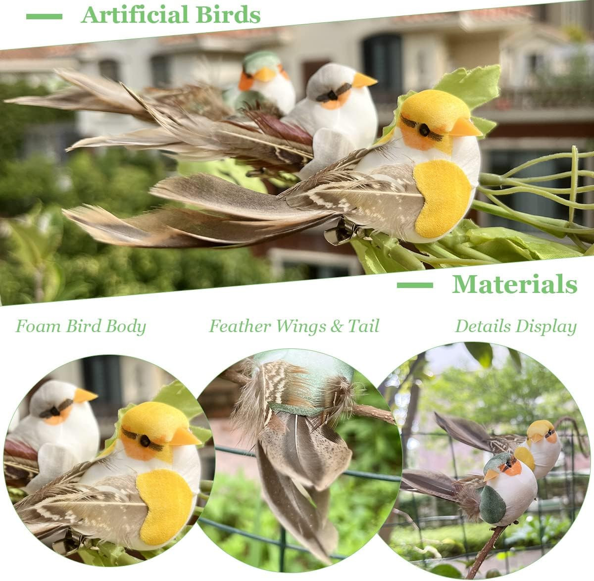 12Pcs Artificial Foam Feather Birds Mini Decorative Love Ornaments for Wreaths