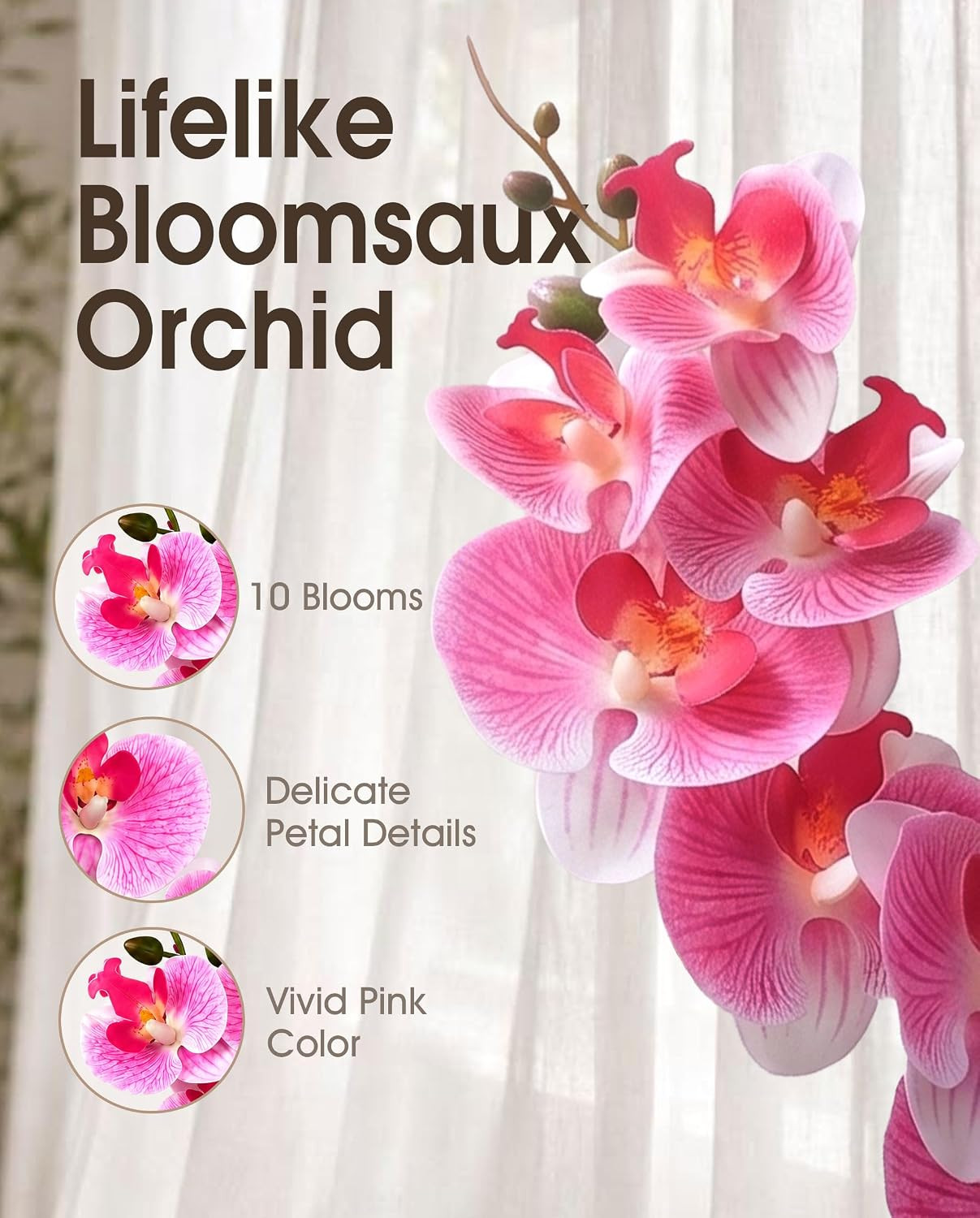 19.7″ Fake Orchid Plant in Ceramic Pot – Elegant Indoor Decor Centerpiece