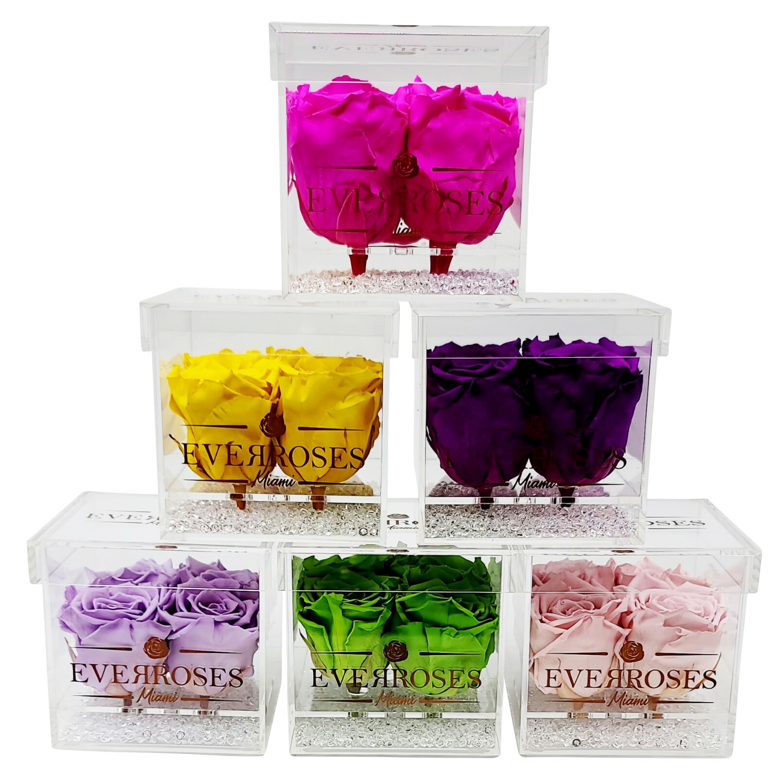 ROYAL BLUE Rose in a square shaped acrylic box real long-lasting preserved rose