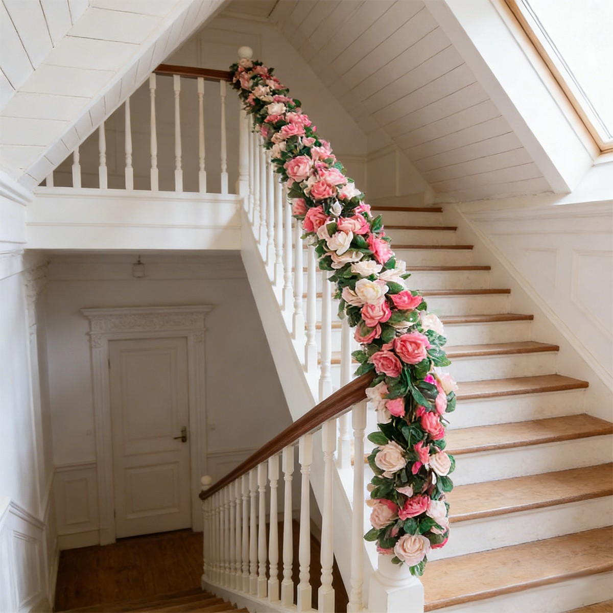 9Pcs/set Artificial Silk Flower 8.2Ft Garland Fake Rose Vines Wall Hanging Plant