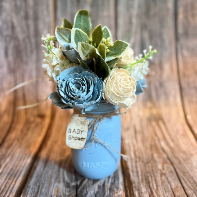 Sola Wood Floral Arrangement 16oz Mason Jar Personalized Custom Baby Shower Gift