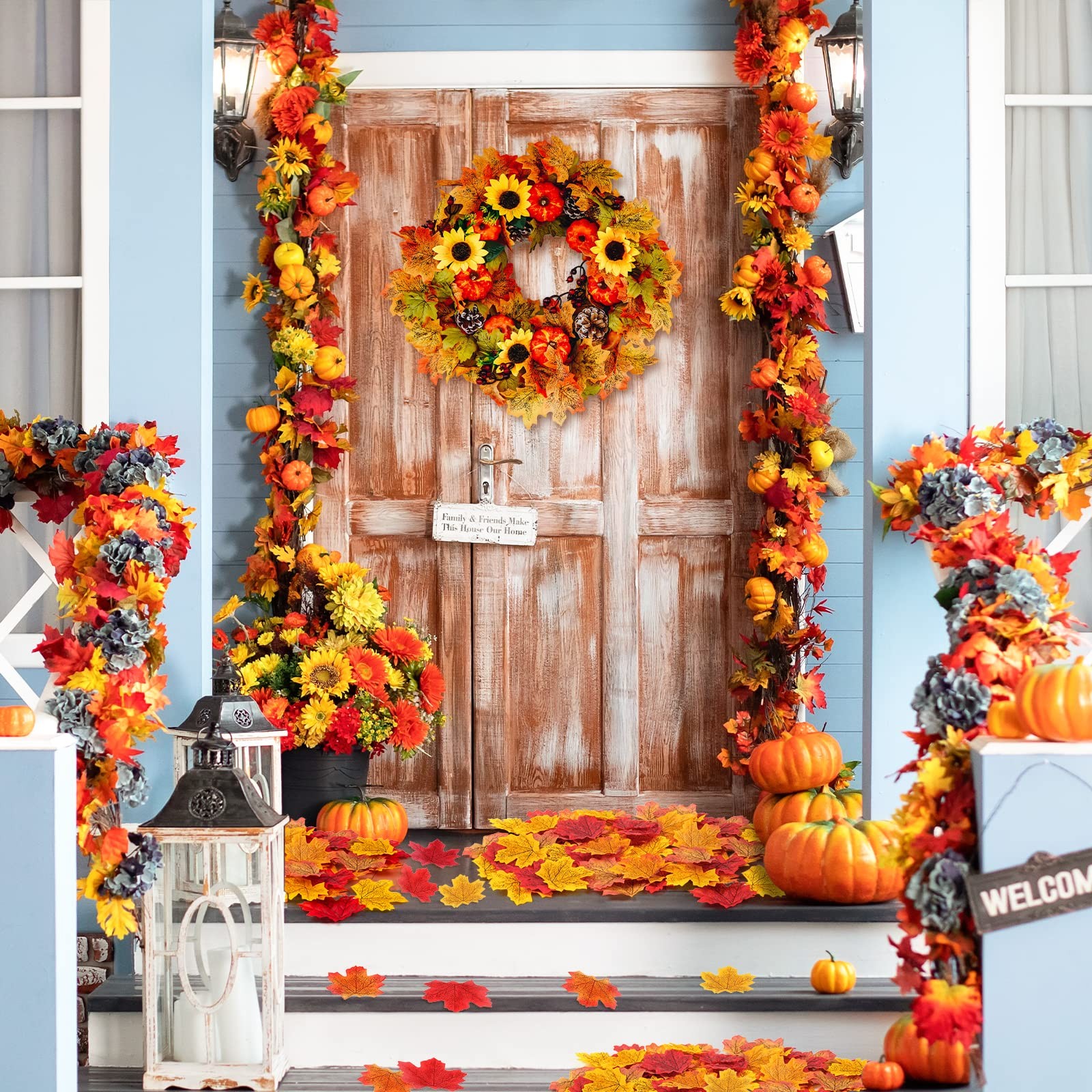 500PCS Mixed Color Fake Fall Leaves Decorations Artificial Autumn Maple Leaf