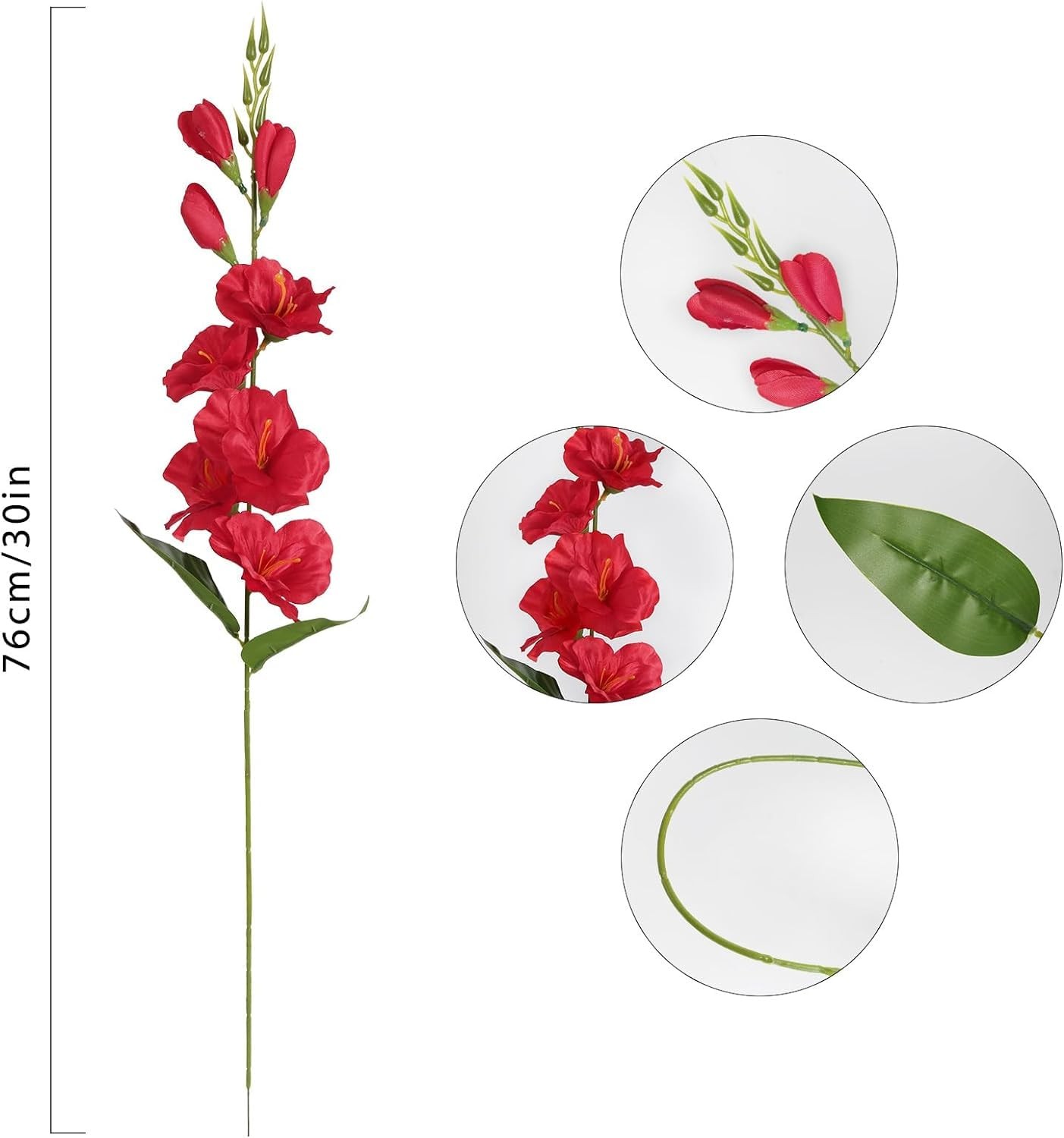 Artificial Red Gladiolus Flowers 30in Long Stem Fake Silk Artificial Flowers