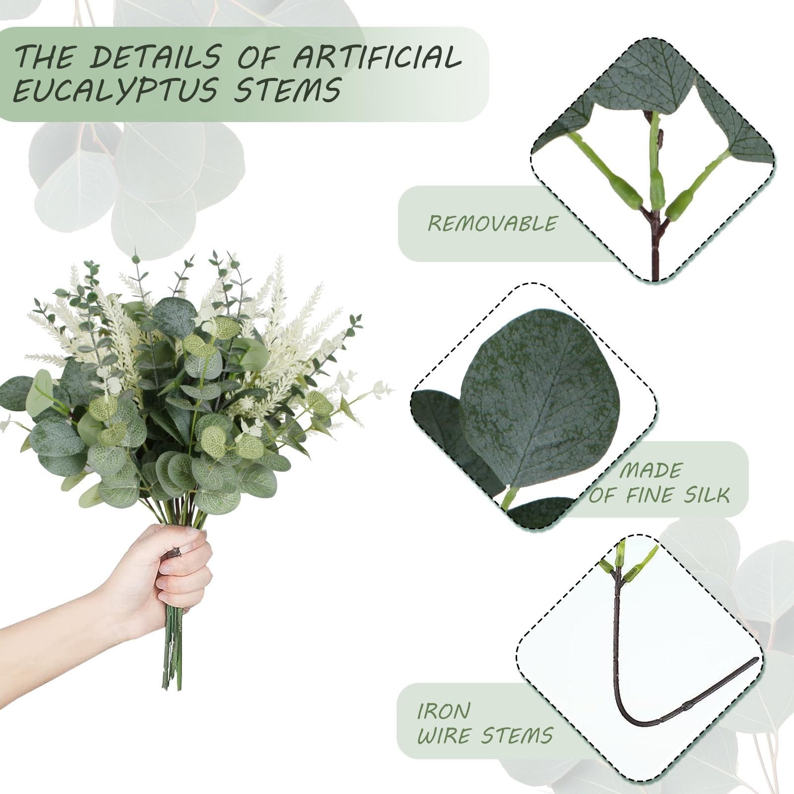 120 Pcs Mixed Artificial Eucalyptus Leaves Stems – Faux Silver Dollar for DIY Fl