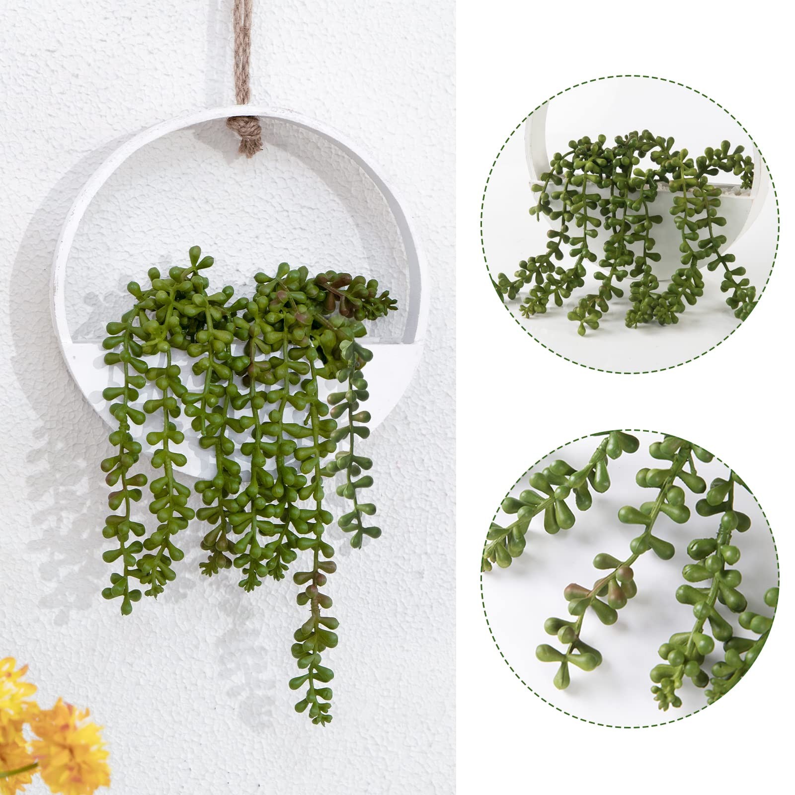 2pcs Artificial Hanging Succulent Plants, Fake String of Pearls in Pot with L…
