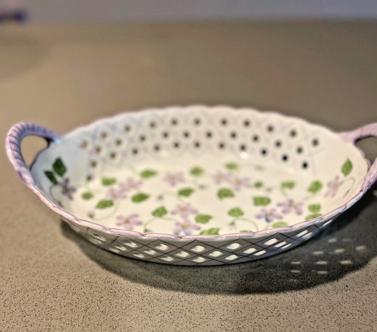 Porcelain Serving Tray, Andrea by Sadek, Perforated, Handles, Floral Design