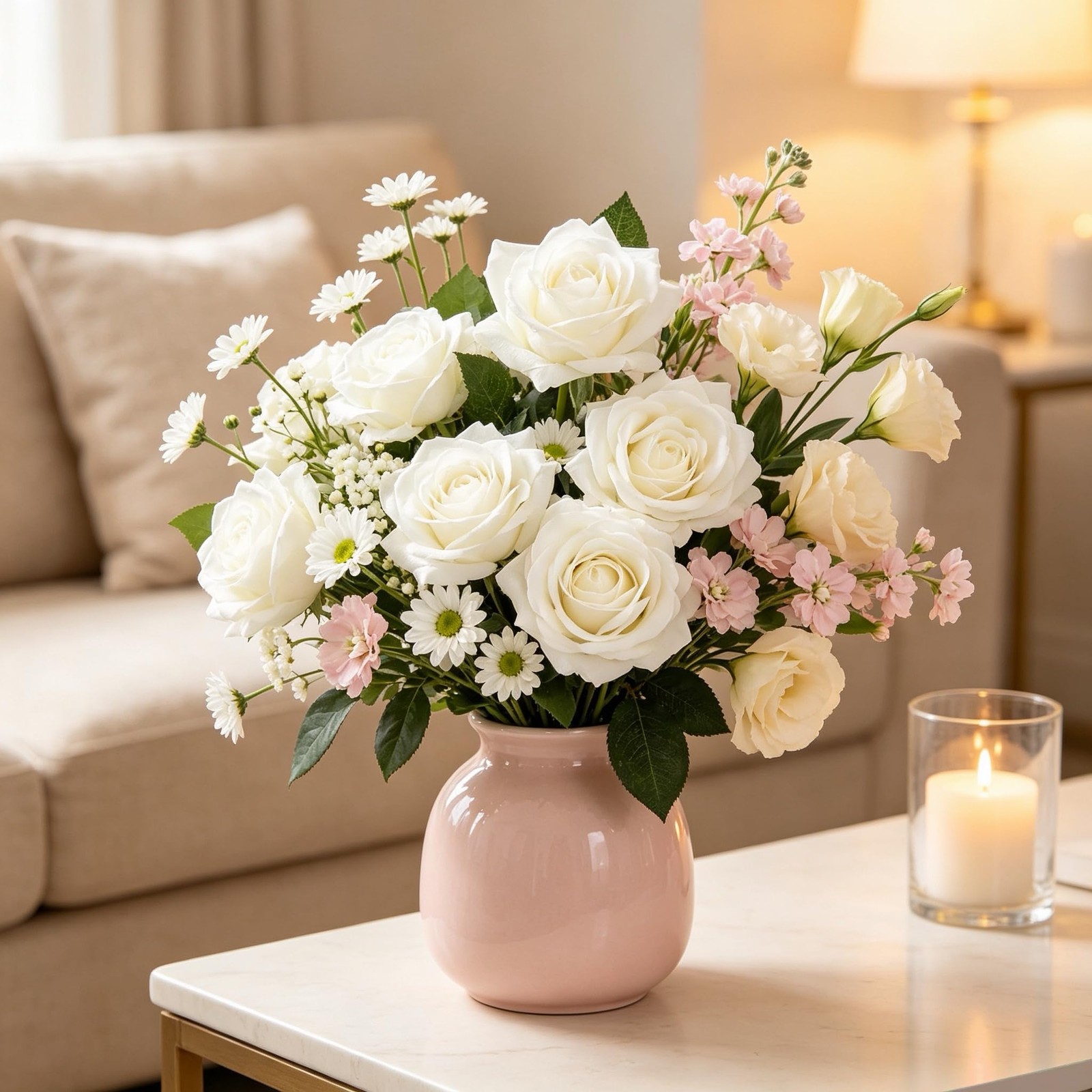 12 pcs Lifelike White Roses Artificial Flowers Real Touch Rose Long Stem Fake…