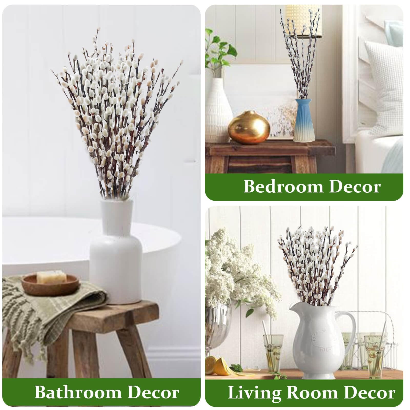 Oning 30 Stems Real Dried Pussywillow Preserved Greenery Branches for Vase- Natu