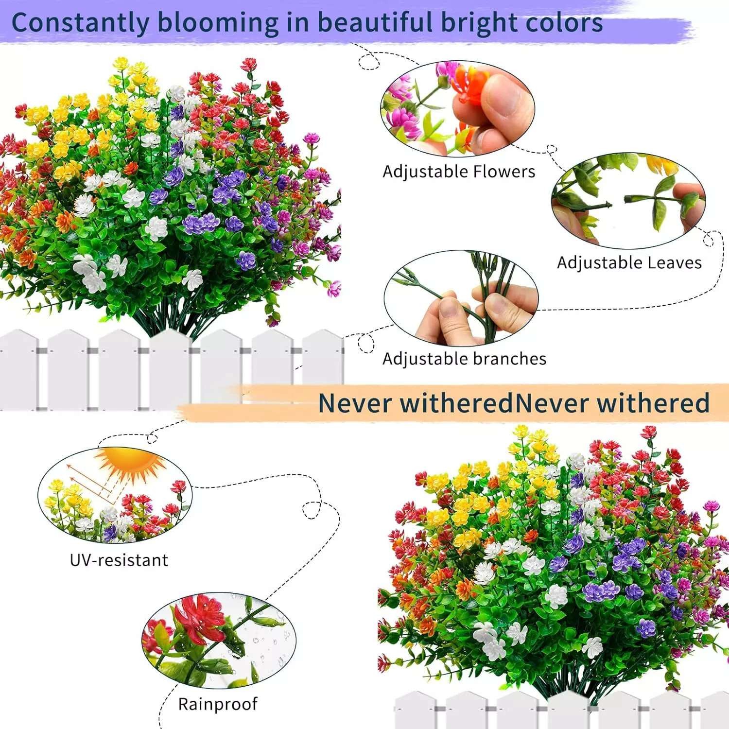 2-30PC Artificial Flowers UV Resistant Indoor &outdoor No Fade Fake Faux Plastic