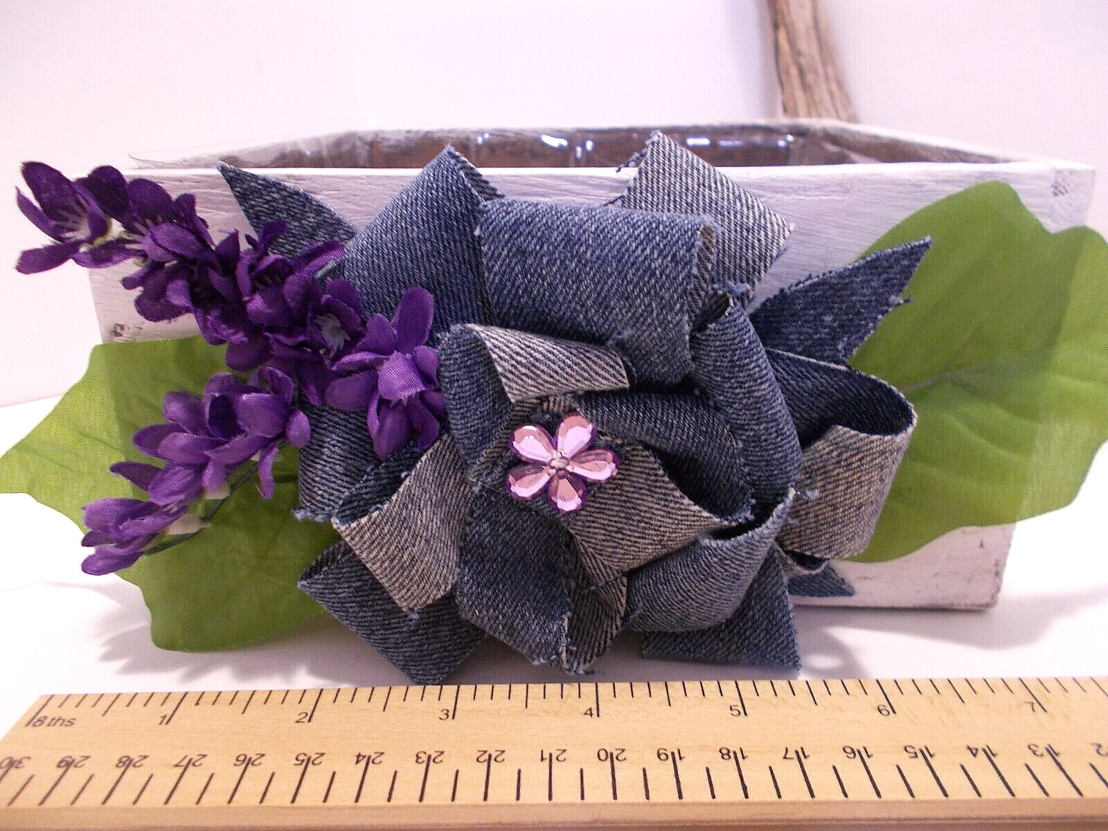 Denim Flowers & Purple Flowers Painted Wooden Box Decor Farmhouse Rustic Decor