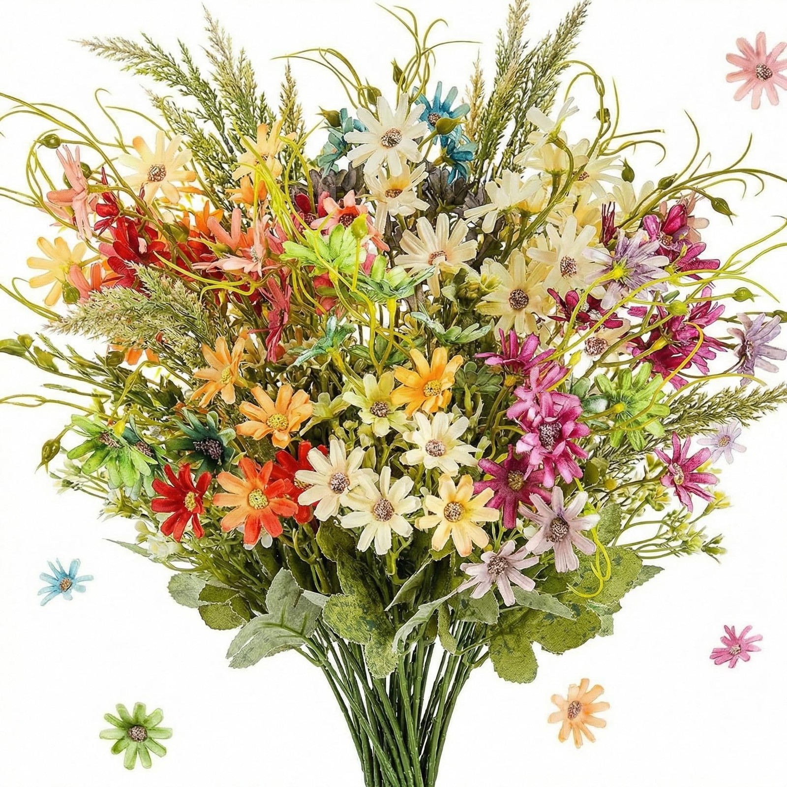 6-Bundles Faux Daisy Plant, Artificial Silk Flower Multicolor Bouquet for Ind…