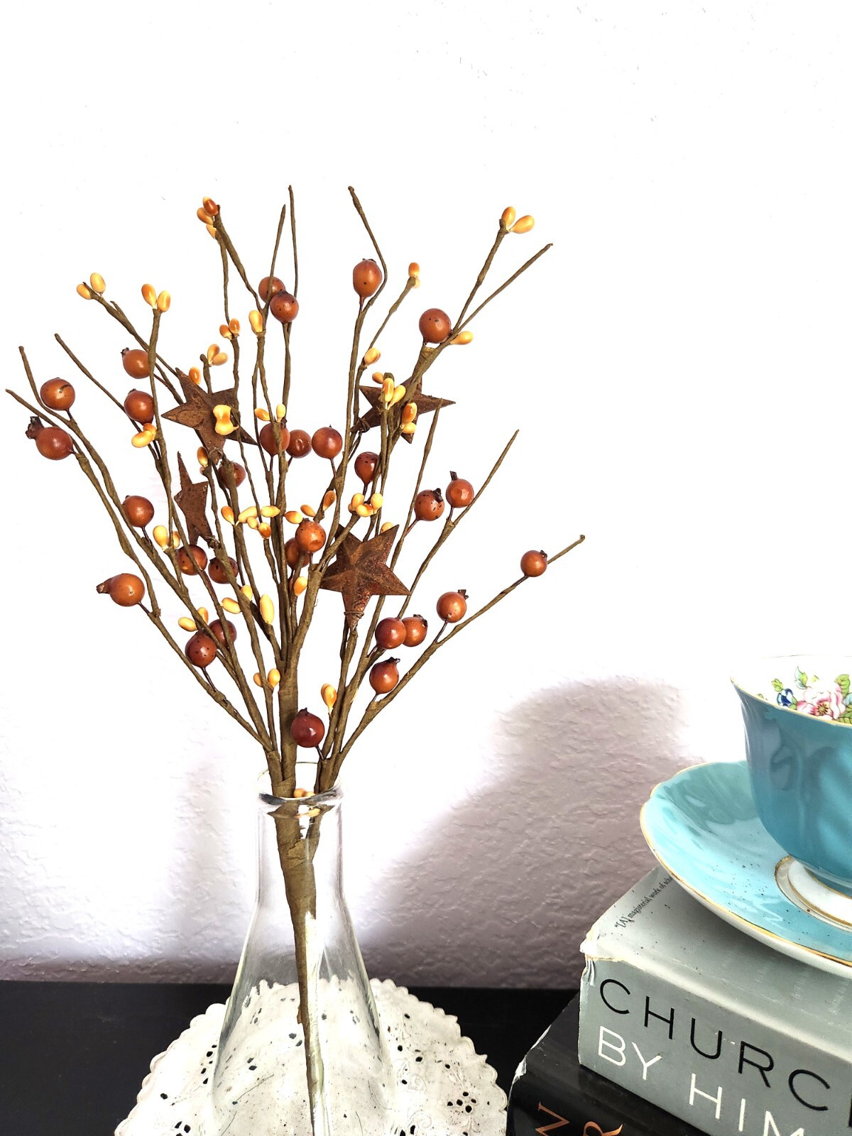 Mustard and Brown Color Berry Picks Artificial Berries Spray Home Decor N606