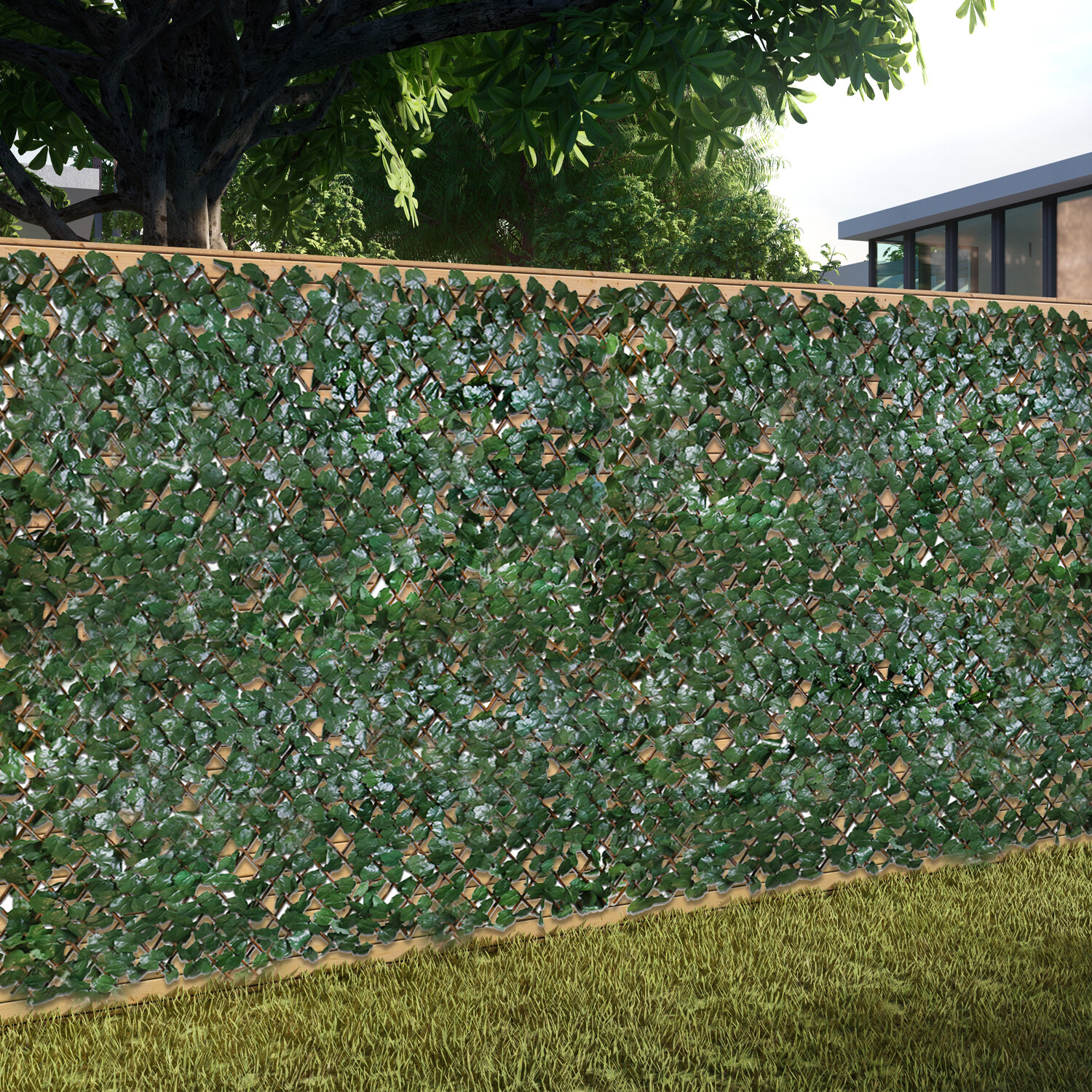 Artificial 15″x48″ Expandable Faux Ivy Leaf Single Fence Panel Home Garden Decor