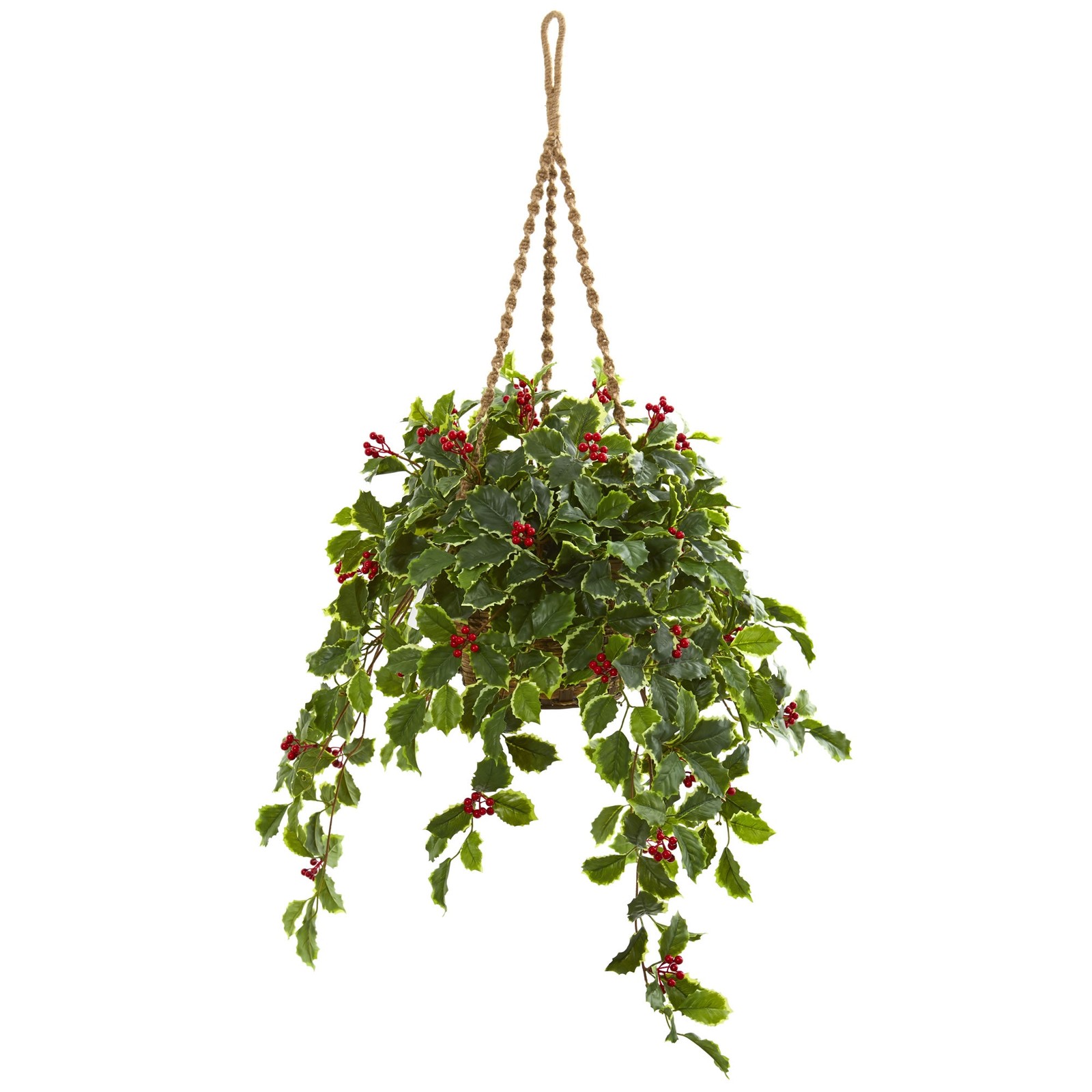 40 Inch Holly with Red Berries Artificial Plant in Basket RealTouch Faux