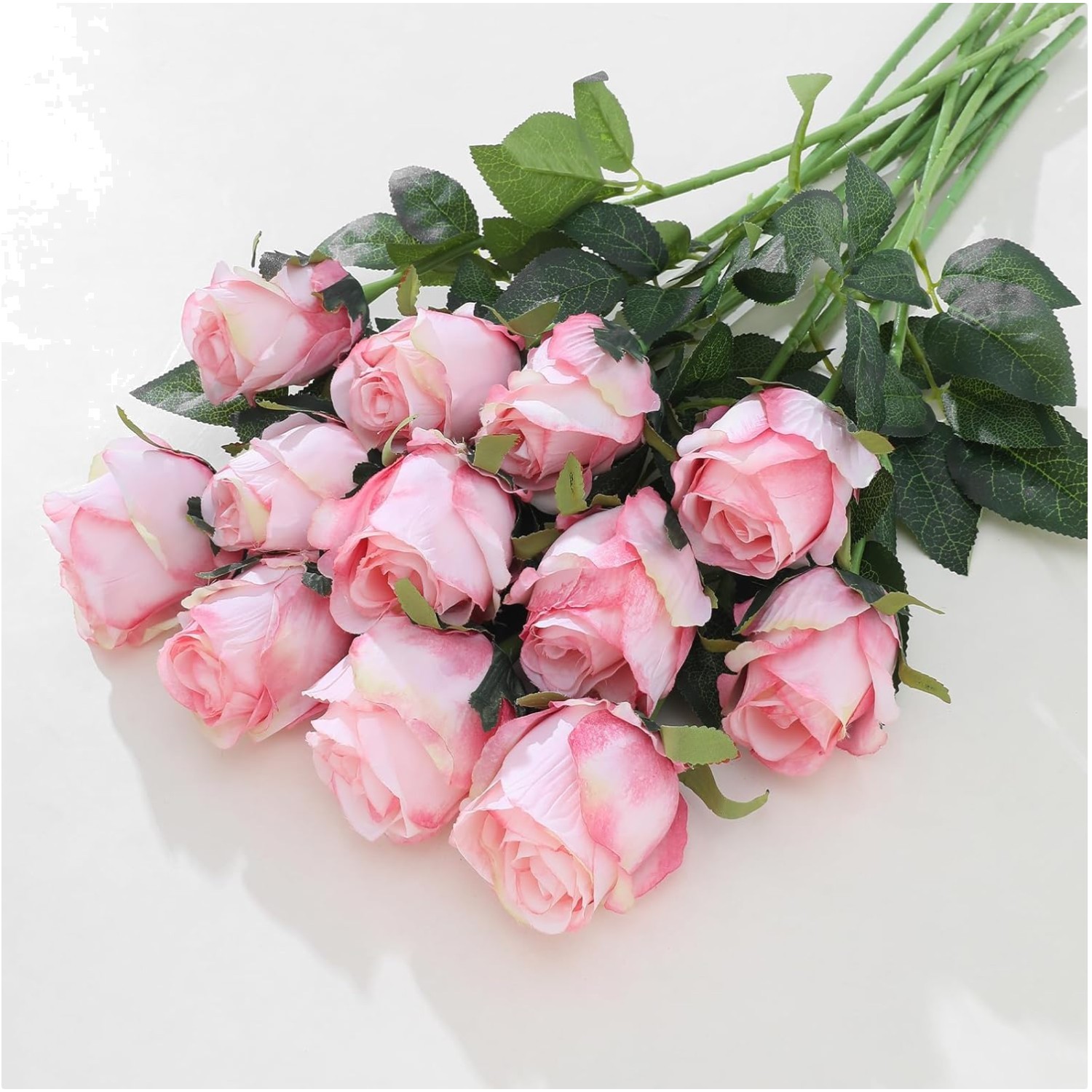 12pcs Light Pink Silk Roses – Long Stem Artificial Flowers for DIY Wedding Decor