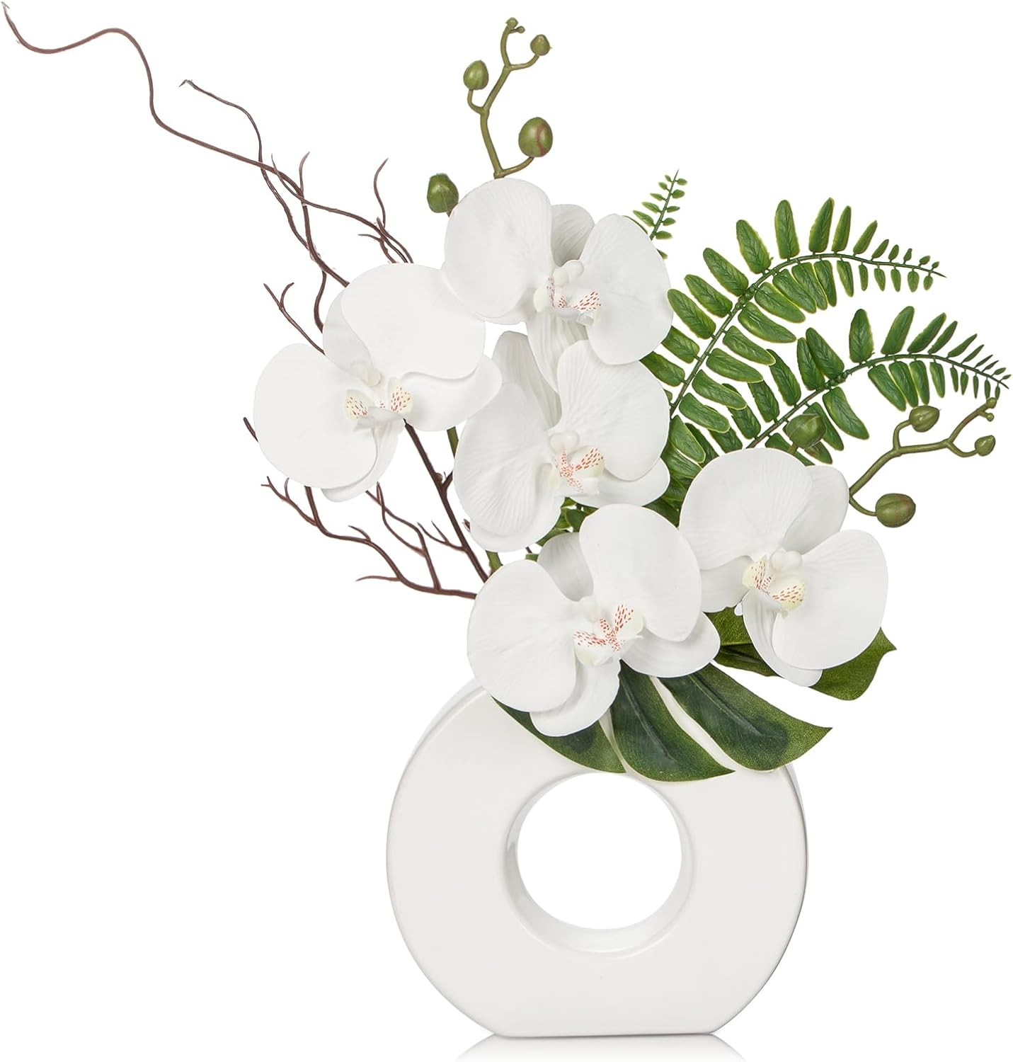 16.1” Artificial Orchid Flowers White Orchid with White Ceramic Vase Phalaenops
