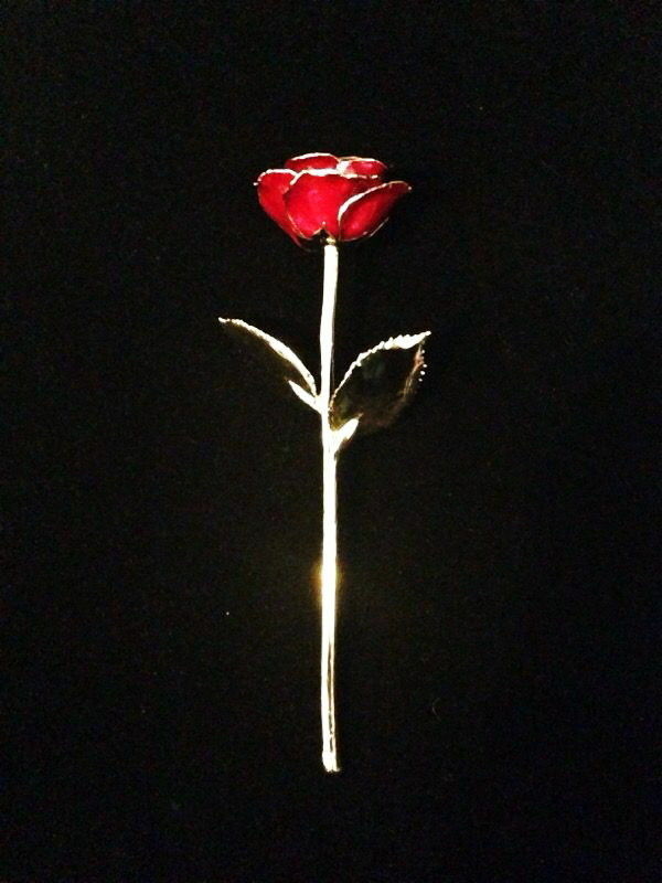 Ceramic Covered Flowers & Leaves 24K Gold Plated Single Stem Rose 10 5/8″ Long