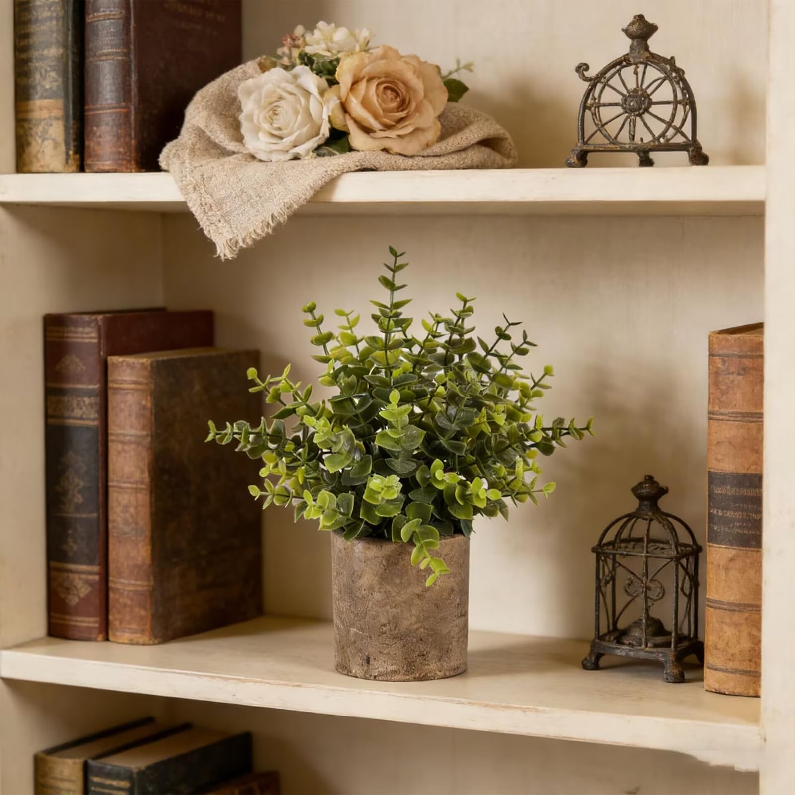 3pcs Small Fake Plants Eucalyptus,Small Potted Artificial Plant Indoor for Sh…