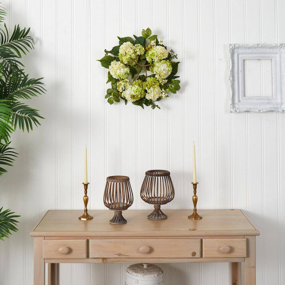 22.0 In. Artificial H Cream and Green Hydrangea Wreath