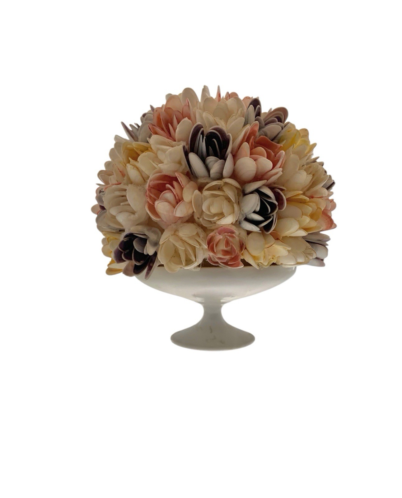 Seashell Flower Arrangement on Footed Bowl Vintage Costal Art Decor