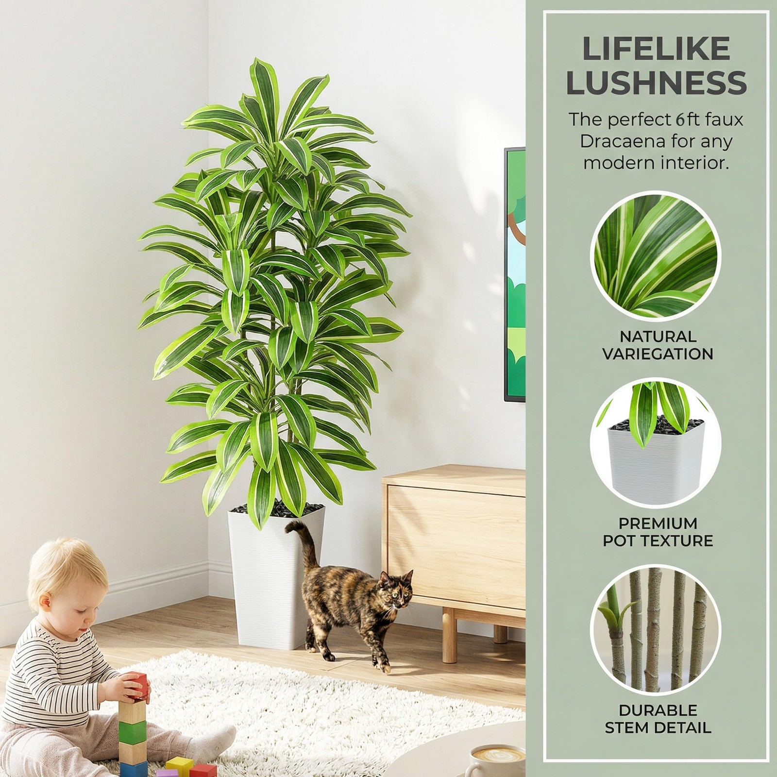 Artificial Dracaena Tree：6FT Faux Silk Tropical Yucca Floor Trees Realistic F…