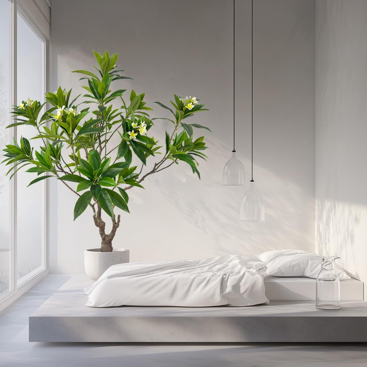 Artificial Plumeriatree with White Flowers, 7 Ft Tall, Potted Plumeria Plant for