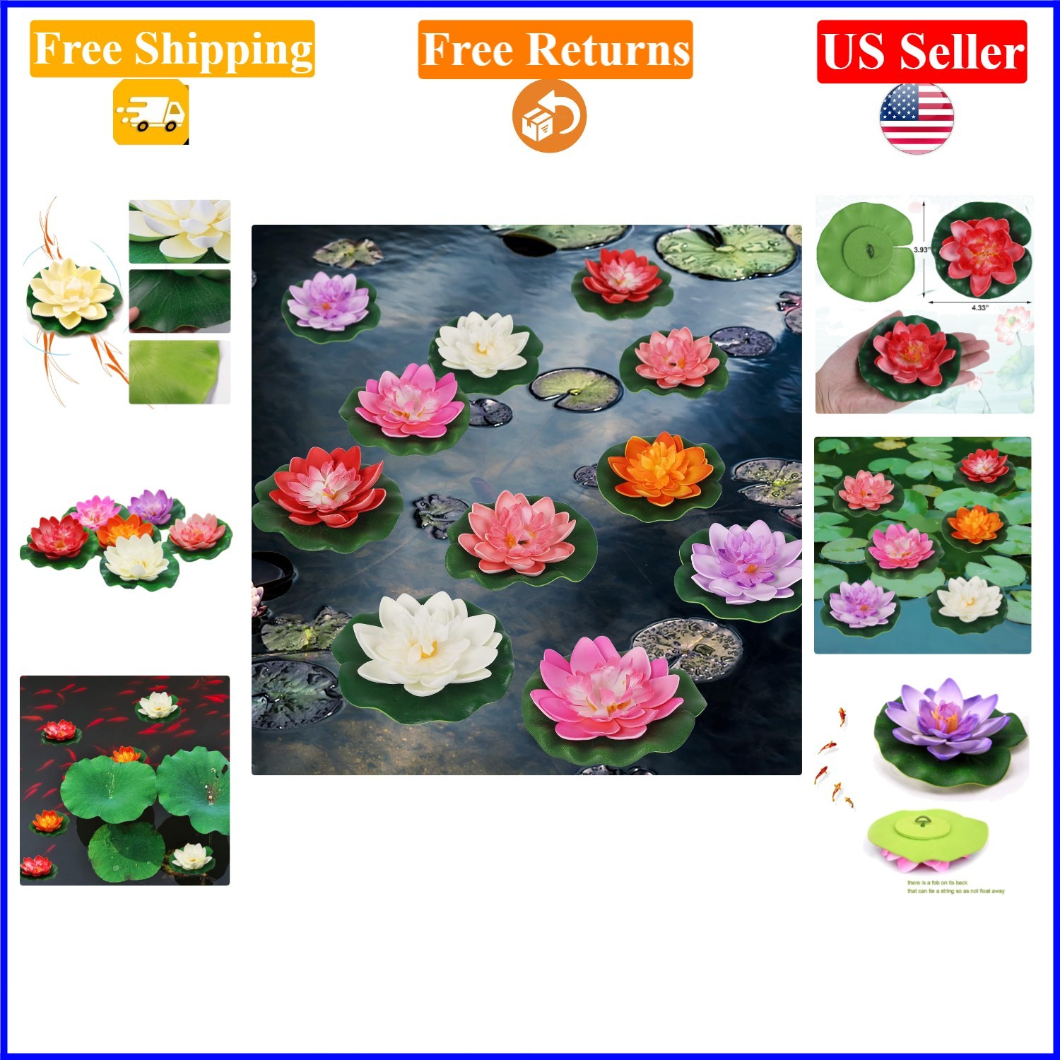 12Pcs Colorful Floating Foam Lotus Flowers & Lily Pads for Garden Decor