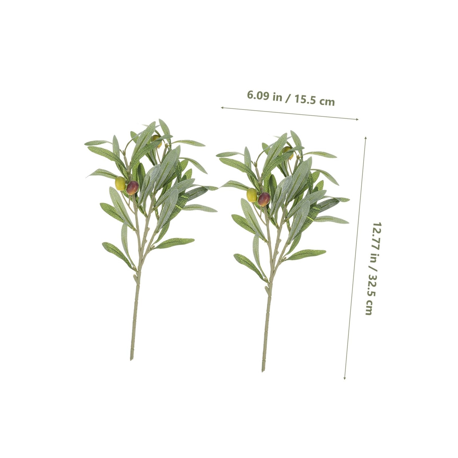 2Pcs Artificial Olive Branch Decoration 12.79In Faux Green Leaves Stems for I…