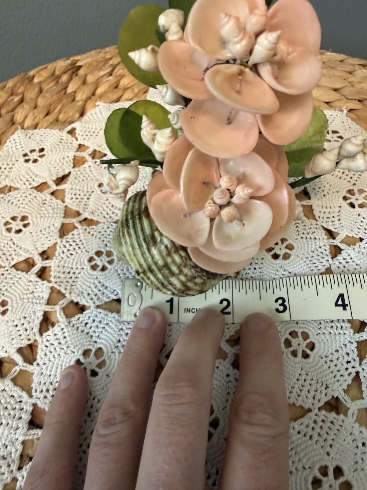 Vintage Pink Seashell Flower Arrangement Shell Art Floral Decor 6” Coastal Beach