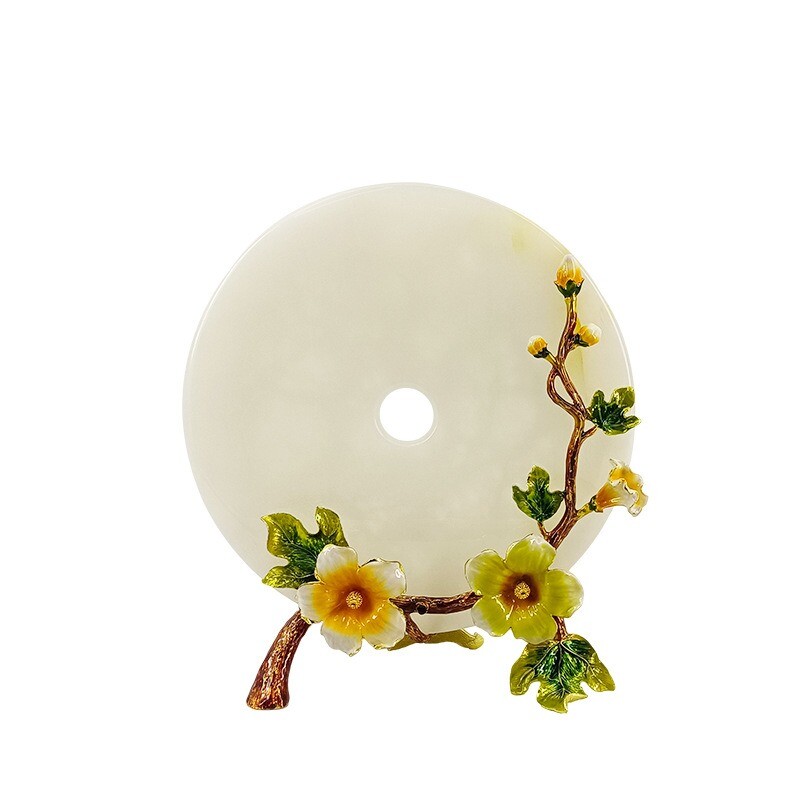 Natural jade Chinese safety buckle enamel color zinc alloy bracket ornament